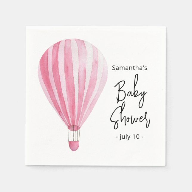 Servilleta De Papel Ducha de bebé globo aerostático rosa (Anverso)