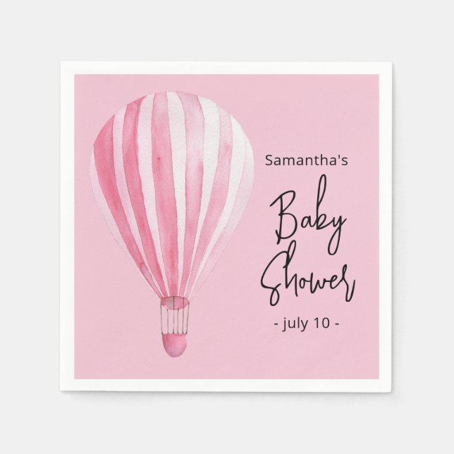 Servilleta De Papel Ducha de bebé globo aerostático rosa (Anverso)