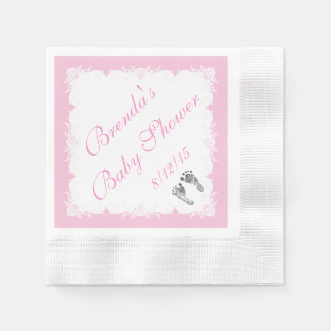 Servilleta De Papel Ducha de Bebé, Huellas de Bebé, Rosa Blanco (Anverso)