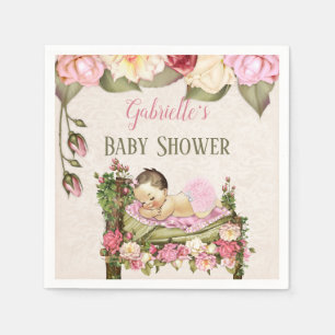 Servilleta De Papel Ducha de Bebé Jardín Cama Rosas Niña Rosa Marfil