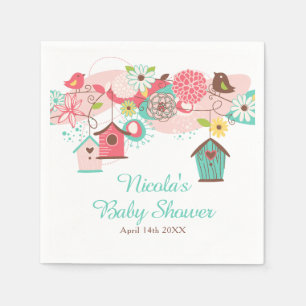 Servilleta De Papel Ducha de Bebé Jaulas de Pájaros Florales Rosa y Ve