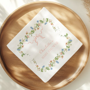 Servilleta De Papel Ducha de Bebé Lazo Rosa Flor Silvestre