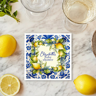 Servilleta De Papel Ducha de bebé Limones Amarillos Baldosa Azul Limón