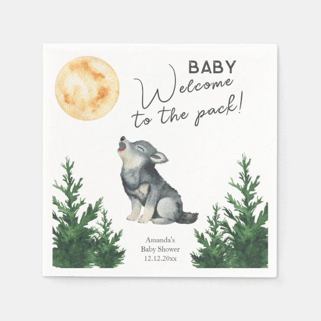 Servilleta De Papel Ducha de bebé Lobo acuarela  (Anverso)