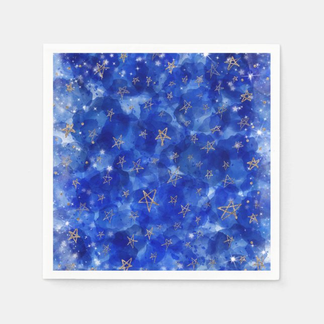 Servilleta De Papel Ducha de Bebé Luna Estrellas Bronce Dorado Azul Ca (Anverso)