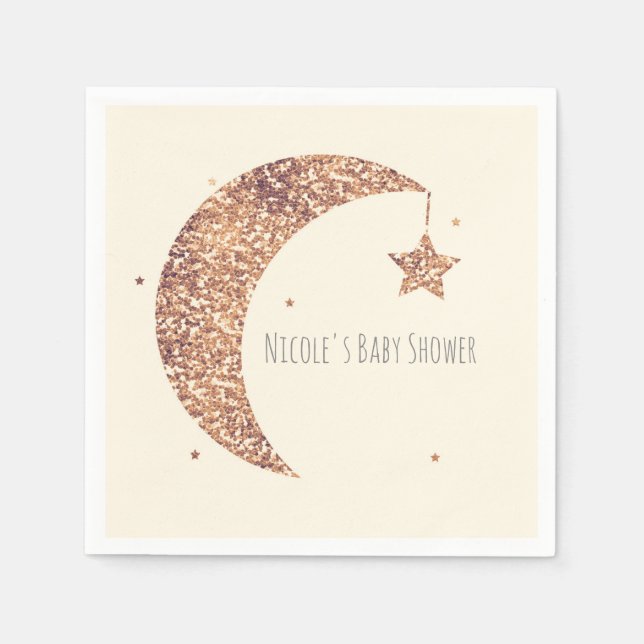Servilleta De Papel Ducha de bebé Luna y Estrellas Crema Bronce (Anverso)