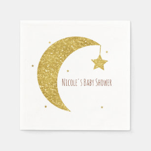 Servilleta De Papel Ducha de bebé Luna y Estrellas Dorado y Blanco