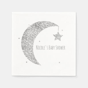 Servilleta De Papel Ducha de bebé Luna y Estrellas Plateada y Blanca
