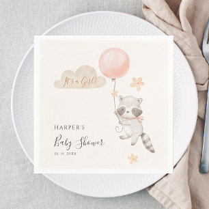 Servilleta De Papel Ducha de Bebé Mapache Lindo con Globo de Acuarela