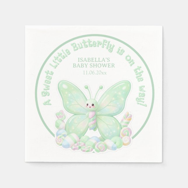Servilleta De Papel Ducha de Bebé Mariposa Malvavisco Verde Menta (Anverso)