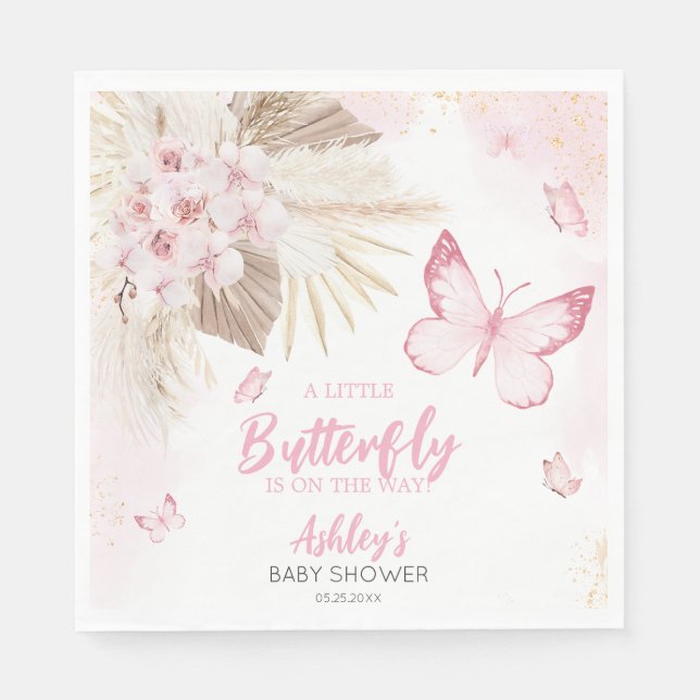 Servilleta De Papel Ducha de Bebé Mariposa Rosa (Anverso)