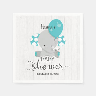 Servilleta De Papel Ducha de bebé neutra con elefante de madera y azul