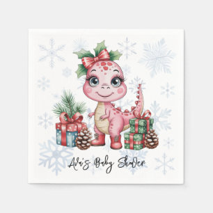 Servilleta De Papel Ducha de Bebé Niña Dinosaurio Rosa de Navidad