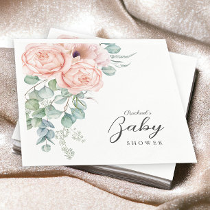 Servilleta De Papel Ducha de Bebé Niña Floral Acuarela Rosa Suave