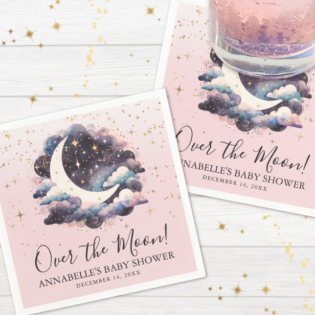 Servilleta De Papel Ducha de Bebé: Niña Sobre La Luna (Girl Over The Moon Baby Shower Napkins)