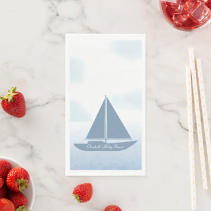 Servilleta De Papel Ducha de bebé niño acuarela azul barco de vela
