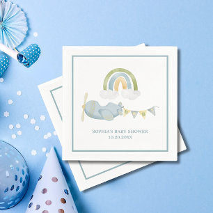 Servilleta De Papel Ducha de bebé niño con avión vintage y nubes arcoí