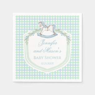 Servilleta De Papel Ducha de bebé niño en gingham de caballo de madera