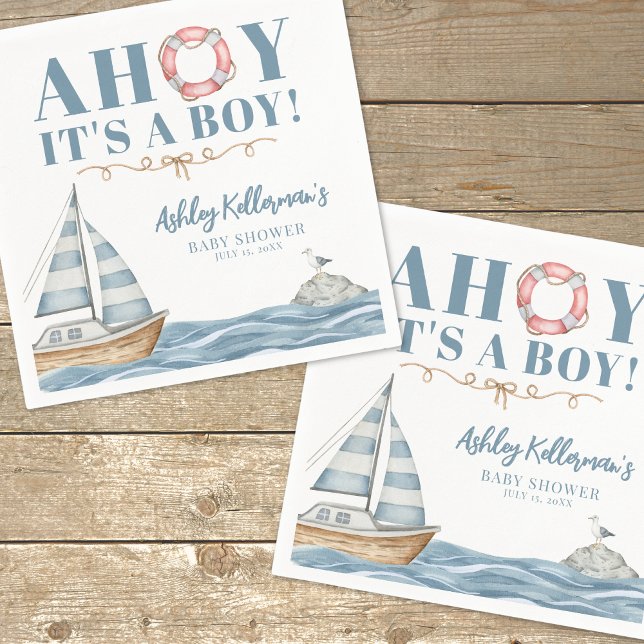 Servilleta De Papel Ducha de bebé Niño Oceánico Náutico (Nautical Ocean Boy Baby Shower Napkins)