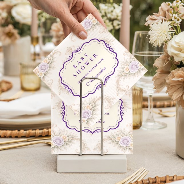 Servilleta De Papel Ducha de Bebé Ornada con Rosa Lavanda (Subido por el creador)