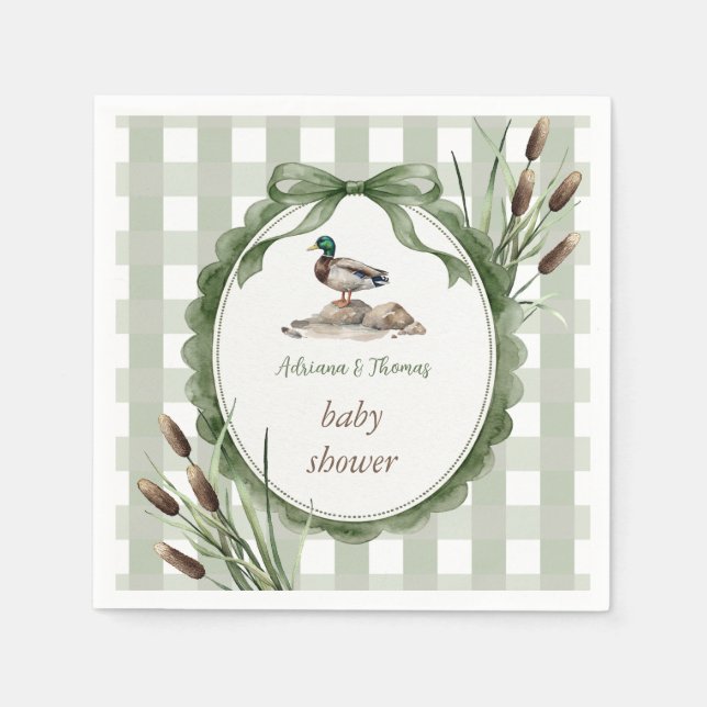 Servilleta De Papel Ducha de Bebé Pato Gingham Salvia (Anverso)