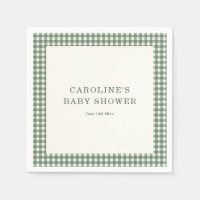 Ducha de bebé personalizada a cuadros gingham verd