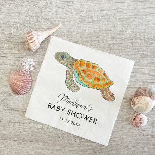 Servilleta De Papel Ducha de Bebé Personalizada Tortuga Marina Acuarel