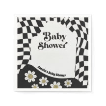 Ducha de Bebé Retro Groovy a Cuadros Negros y Blan