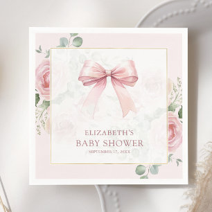 Servilleta De Papel Ducha de Bebé Rosa Floral Coquette Lazo