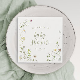 Servilleta De Papel Ducha de bebé rústica boho de flor silvestre verde