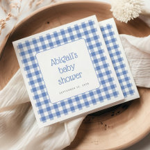 Ducha de bebé rústica de cuadros de gingham azul p