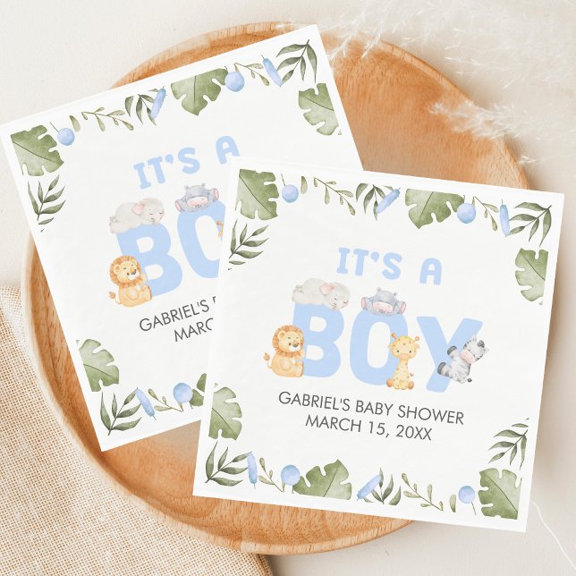 Servilleta De Papel Ducha de bebé safari niño  (Safari Jungle Animals Baby Shower Napkin)
