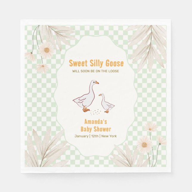 Servilleta De Papel Ducha de bebé Sage Gingham Daisy Boho Silly Goose  (Anverso)