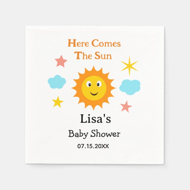 Servilleta De Papel Ducha de bebé Sonriente Sol Aquí viene el sol  (Anverso)