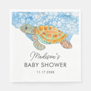 Servilleta De Papel Ducha de Bebé Tortuga Marina Acuarela Azul