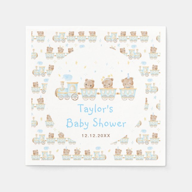 Servilleta De Papel Ducha de bebé Tren Azul Oso (Anverso)
