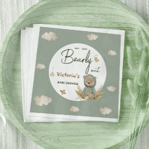 Servilleta De Papel Ducha de bebé verde neutral Boho Oso de peluche