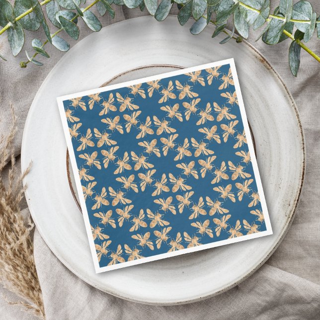 Servilleta De Papel Ducha de Boda Dorada Indigo & Honeycomb (Subido por el creador)