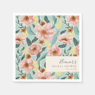 Servilleta De Papel Ducha de Boda Floral Rosa con Menta Salvia