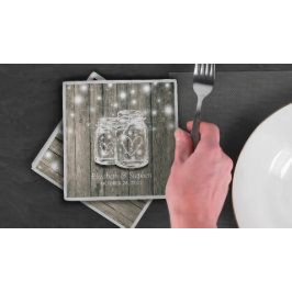 Servilleta De Papel Ducha de boda Rústica Madera Mason Jar String Luce