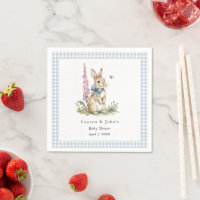 Ducha de conejito de acuarela con borde de gingham