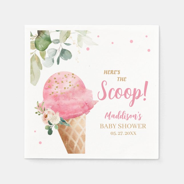 Servilleta De Papel Ducha de helado rosa para bebé  (Anverso)