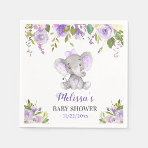 Servilleta De Papel Ducha de Niña Bebé Elefante Morado Floral Sprinkle