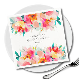 Servilleta De Papel Ducha de Novia Acuarela Floral Rosa Moderna 