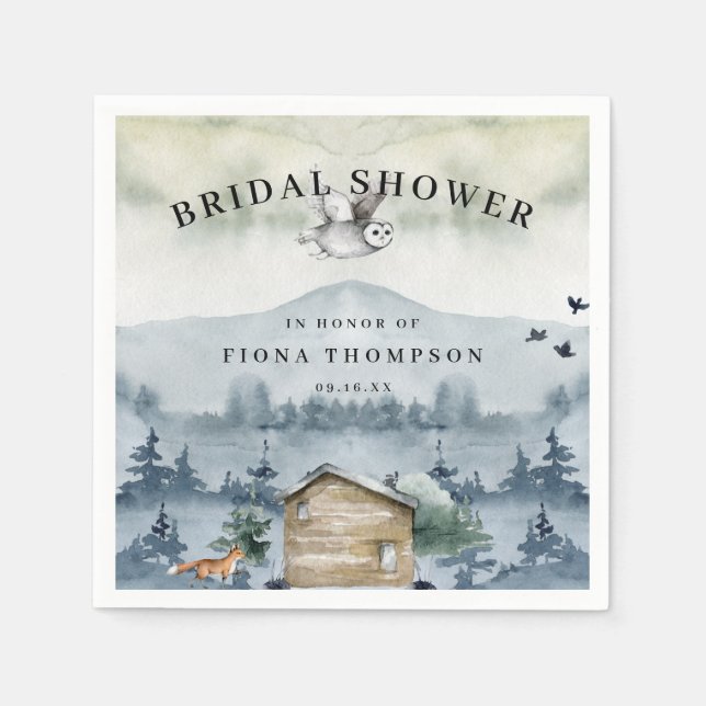 Servilleta De Papel Ducha de Novia Animales del Bosque Acuarela (Anverso)