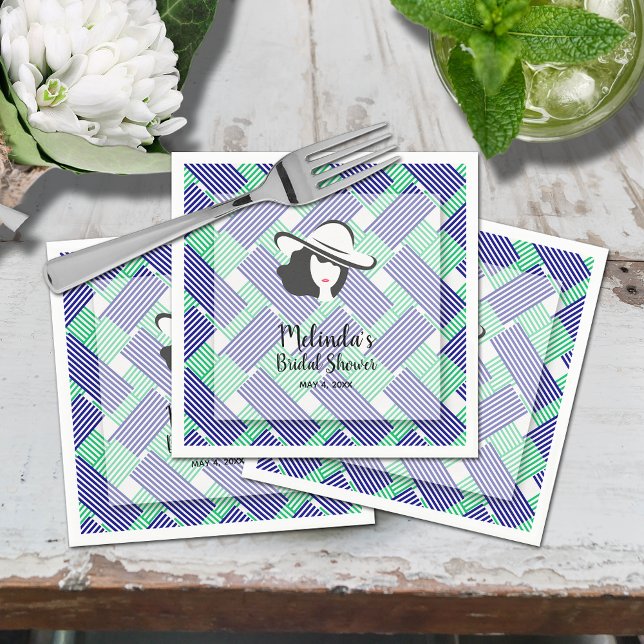 Servilleta De Papel Ducha de Novia Big Hat Derby (Derby hat blue and green diagonal stripes bridal shower cocktail napkins)
