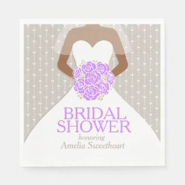 Servilleta De Papel Ducha de novia boda blanco vestido rosas púrpura