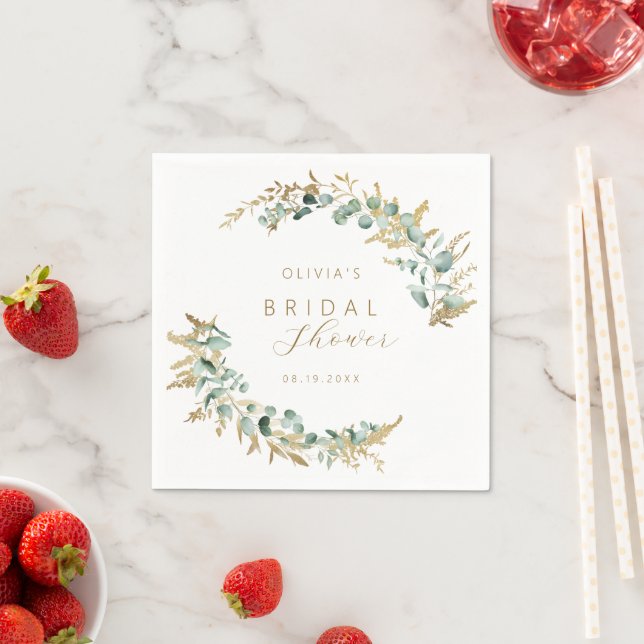 Servilleta De Papel Ducha de novia boho de eucalipto dorado rústico (In situ)