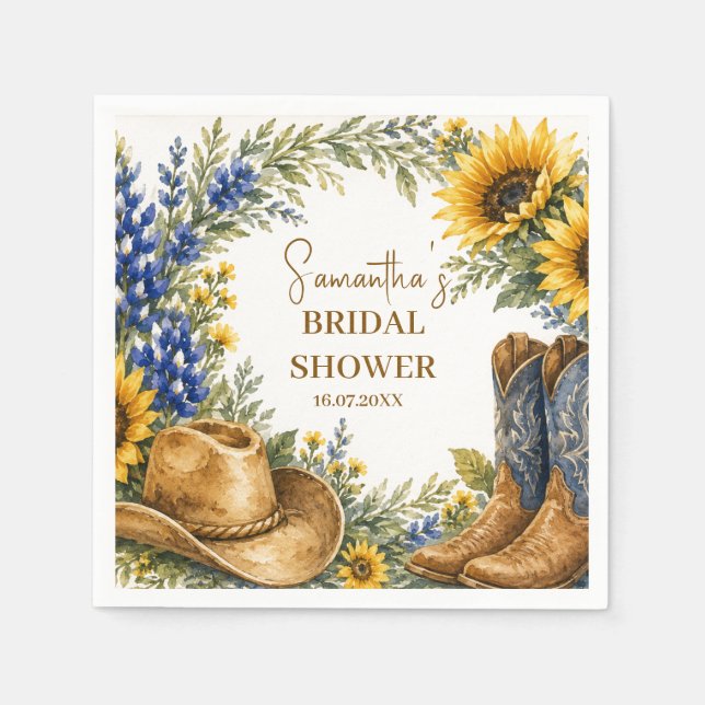 Servilleta De Papel Ducha de novia boho girasol Bluebonnet Texas (Anverso)