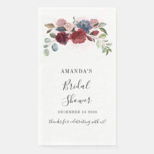 Servilleta De Papel Ducha de Novia Burgundy Floral Rústica Personaliza